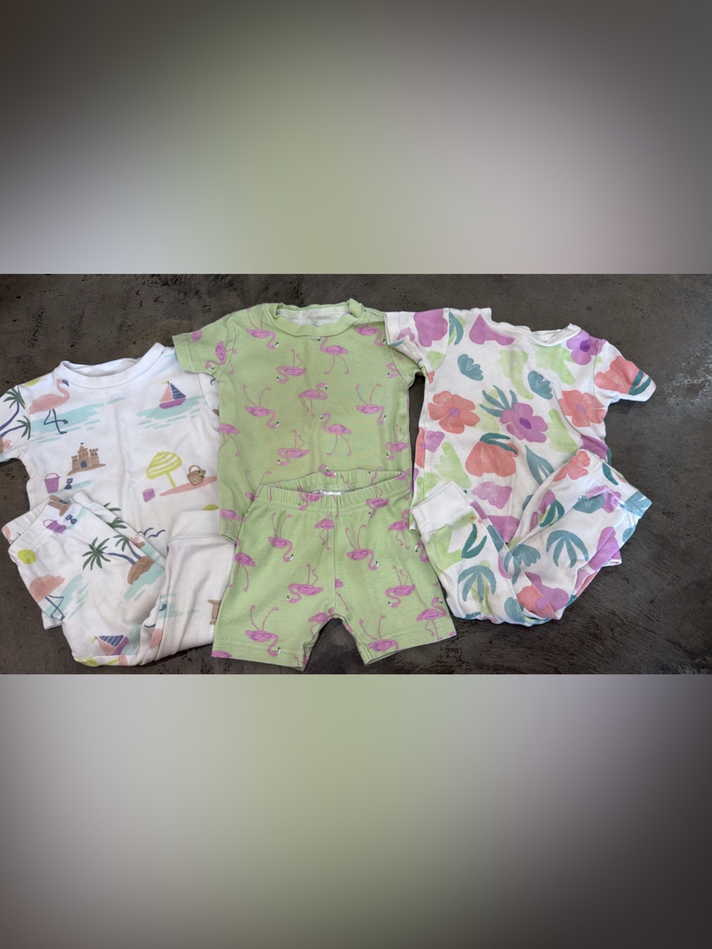 Carter's Green Flamingo Short Sleeve Romper Set with Pastel Prints